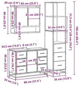 3 pcs Conjunto móveis casa de banho madeira proc. cinza sonoma