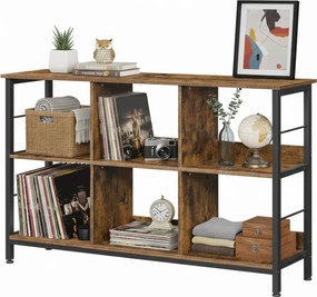 Estante de livros de 2 andares 33 x 120 x 80 cm com 6 compartimentos castanho-preto