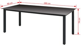 Mesa de jardim em alumínio e vidro 190x90x74 cm preto