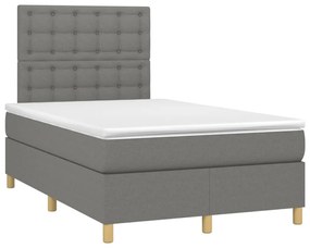 Cama box spring c/ colchão e LED 120x200 cm tecido cinza-escuro