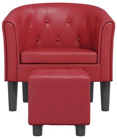 Poltrona com apoio de pés couro artificial vermelho-tinto