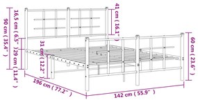 Estrutura de cama com cabeceira e pés 135x190 cm metal branco