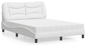 Cama com colchão 140x200 cm couro artificial branco