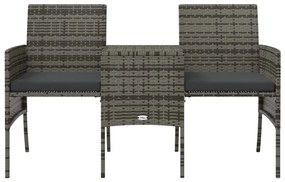 Sofá de jardim de 2 lugares com mesa e bancos vime PE cinzento