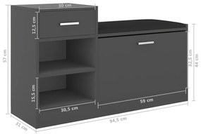 Banco sapateira 94,5x31x57 cm derivados de madeira cinzento