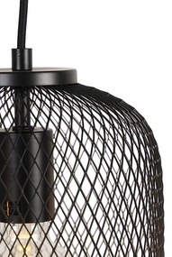 Candeeiro suspenso industrial preto 110cm 3-luzes - BLISS Mesh Industrial