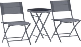 Outsunny Conjunto Bistrô Dobrável 3 Peças 2 Cadeiras + Mesa Redonda Cinza | Aosom Portugal