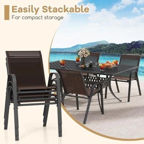 Conjunto de 4 cadeiras de jantar de jardim empilháveis Estrutura resistente ao tecido respirável Pátio exterior Praia 55 x 67 x 83 cm Castanho