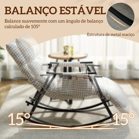 Poltrona Baloiço com Encosto e Apoia-Pés Ajustáveis 105° Estofada em Linho com Bolso Lateral Cinzento e Branco