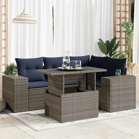 6 pcs conjunto sofás jardim com almofadões PE/acácia cinzento