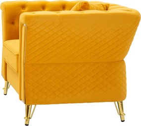 Poltrona Emy Mustard com Almofada - Madeira e Veludo Mostarda com Pern