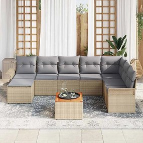 Conjunto de Sofás de Jardim 9 Peças com Almofadas Bege em Polirattan e