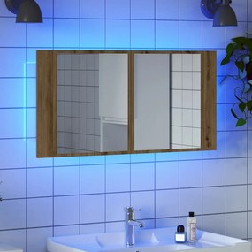 vidaXL Armário espelhado c/ LEDs derivados madeira carvalho artisiano