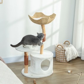 Árvore para gatos com torre de brincadeiras, arranhadores, plataforma, cama, compartimentos abertos e almofada macia lavável, 55 x 45 x 102 cm, branco