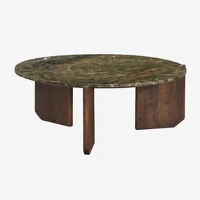Mesa De Centro Redonda Em Pedra Natural E Madeira De Manga Lavinia Madeira De Cabo Escuro & Ø85 Cm & Mármore Verde Forest - Sklum