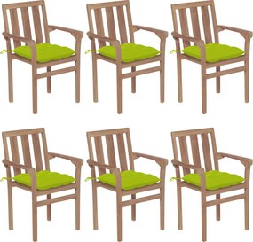 vidaXL Cadeiras de jardim empilháveis c/ almofadões 6 pcs teca maciça