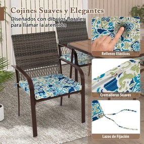 Conjunto de jantar de jardim 4 cadeiras de rattan com almofadas e mesa quadrada com orifício para guarda-sol Castanho misto