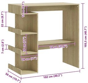 Mesa de bar c/ prateleiras derivados de madeira carvalho sonoma
