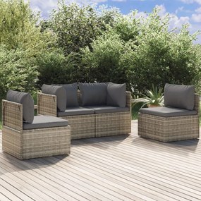 vidaXL 4 pcs conjunto lounge de jardim c/ almofadões vime PE cinzento