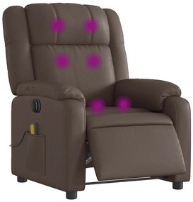 Poltrona massagens reclinável elétrica couro artif. castanho