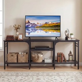 Móvel para Televisor com Estantes Abertas, 140 x 30 x 56 cm, Estrutura Metálica Resistente, Preto