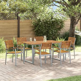 vidaXL Conjunto de Jantar para Jardim com 7 Peças em Madeira de Acácia e Metal