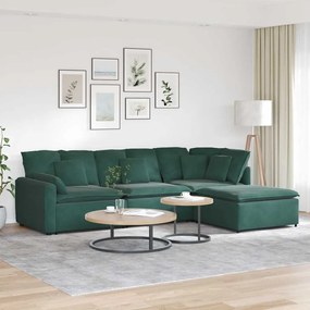 Sofá modular com pufes e almofadas veludo verde-escuro