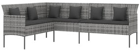 6 pcs conjunto de jantar p/ jardim c/ almofadões vime PE cinza