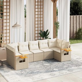 7 pcs conjunto de sofás p/ jardim com almofadões vime PE bege
