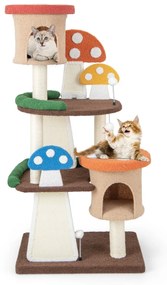 Arranhador para gatos Torre 4 em 1 com 2 Casas Postes de Sisal Envolvidos em Sisal Bolas Interactivas Multicoloridos