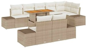 Conjunto de Jantar para Jardim com 9 Peças e Almofadas Bege em Rattan