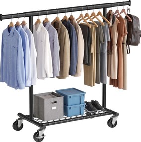 Guarda-roupas extensível 92-132 x 45 x 161,5 cm com rodas e prateleira, preto