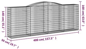 Cestos gabião arqueados 25 pcs 400x50x140/160 ferro galvanizado