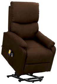 vidaXL Poltrona elevatória de massagens tecido castanho-escuro