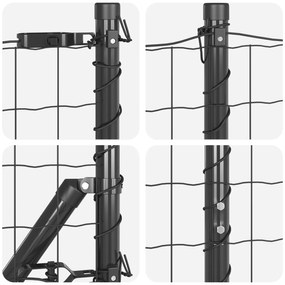 Cerca Euro com 7 Posts 1,4x10 m Aço Galvanizado Cinza