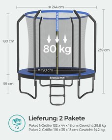 Trampolim Ø 244 cm com rede de segurança Preto-azul