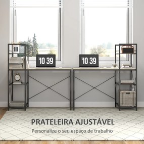 Secretária com Prateleira Reversível Estilo Industrial com Estrutura em Aço para Escritório 110x53x115,5 cm Carvalho e Preto