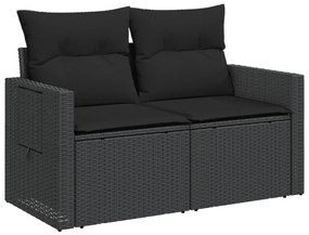 Sofá de jardim com almofadões 2 lugares vime PE preto