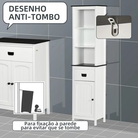 Coluna Casa de Banho Móvel para Casa de Banho com 3 Prateleiras de Armazenamento Armário e Gaveta 40x30x160cm Branco e Preto