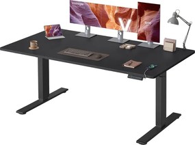 Secretária elétrica com altura ajustável 160 x 80 x (72-120) cm, porta USB e função de memória Preta