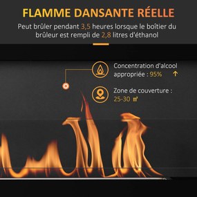 Lareira de bioetanol de parede para encastrar 102 x 16 x 43 cm, queimador de 2,8 L, cerca de 3,5 h de autonomia, cobertura de 25-30 m², preto