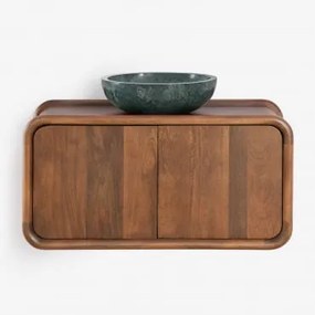 Conjunto De Móvel De Casa De Banho Suspenso 90x45 Cm Em Madeira De Manga Maupaul Sem Torneira & Madeira De Cabo Escuro & Mármore Verde Redondo Udaipur
