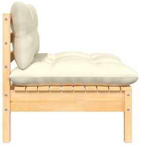 3 pcs conjunto lounge jardim c/ almofadões creme pinho maciço