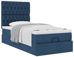Cama otomana com colchão 100x200 cm tecido azul