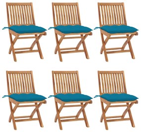 Cadeiras de jardim dobráveis c/ almofadões 6 pcs teca maciça