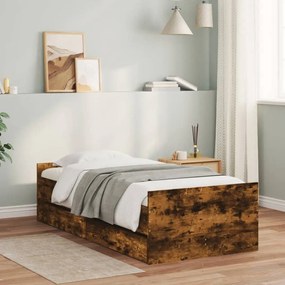 vidaXL Estrutura de cama com gavetas 90x200 cm carvalho fumado