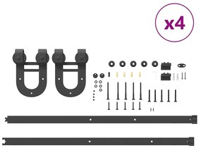 Kit de ferragens para porta deslizante 400 cm aço preto