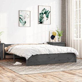 vidaXL Estrutura de cama 140x190 cm madeira maciça cinzento