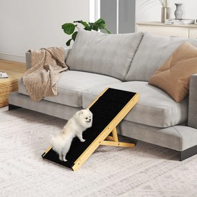 Rampa para Animais de Estimação de Madeira com Altura Ajustável em 4 Níveis para Cães Pequenos e Médios 83,5x35x47,5 cm Natural