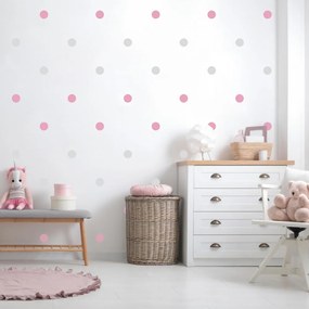 Autocolante de parede - Pontos cinzentos e cor-de-rosa